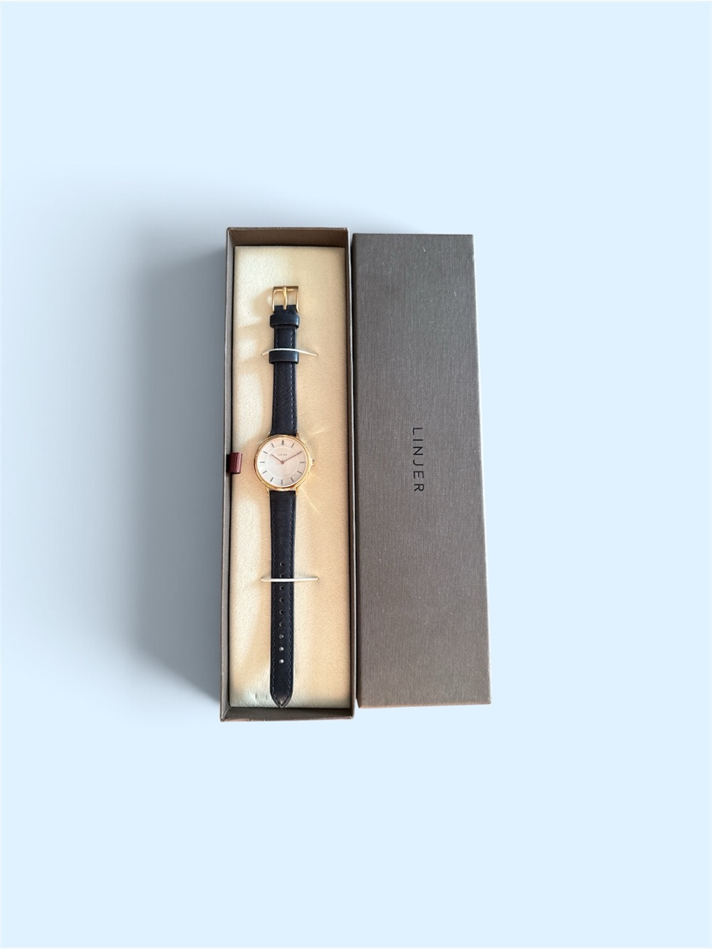 Linjer Classic Navy Leather Strap Women's Watch with Gold Case